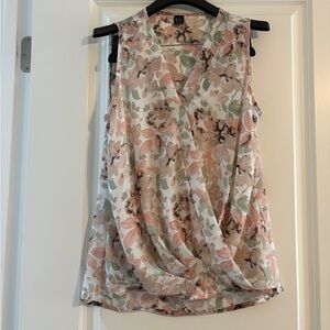 SHEIN size S pink and white floral tank top.  Sheer back and draped front